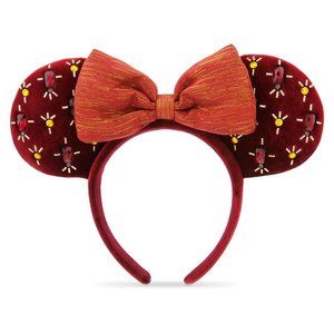Disney Parks Minnie Mouse Cranberry Jeweled Christmas Holiday Ears Headband